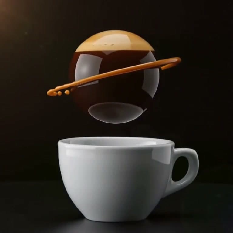 カップの上に浮かぶコーヒーのビジュアル作例